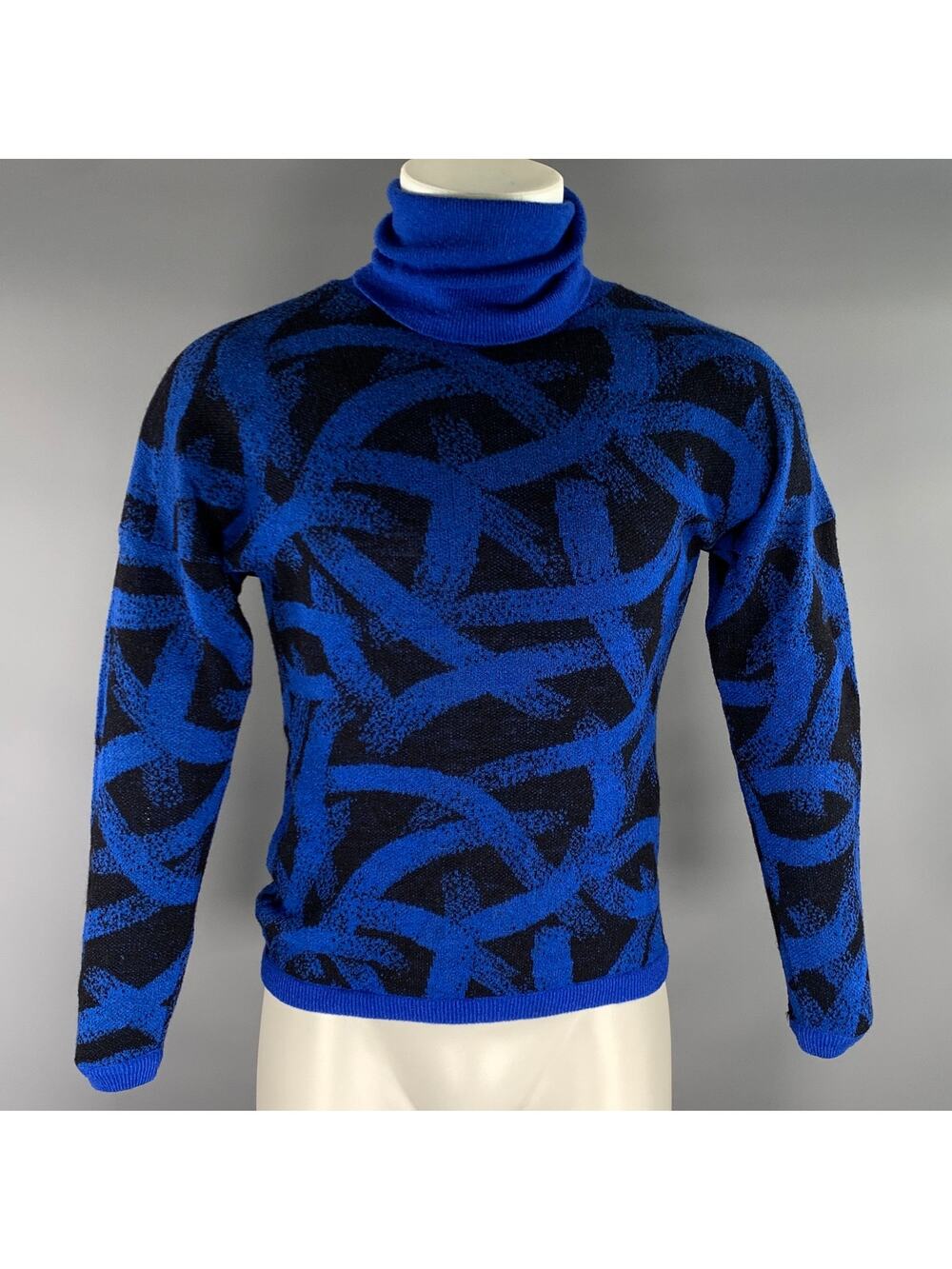 MISSONI Size S Blue Black Abstract Wool Blend Turtleneck Sweater